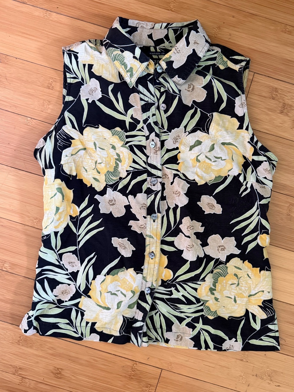 Y2K IZOD 100% Washable Silk Floral Sleeveless Button Front Blouse Women's Size 6